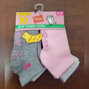 Hanes Girls' Toddler Ankle Socks - Pink, Gray, and White 4t-5t Nwt